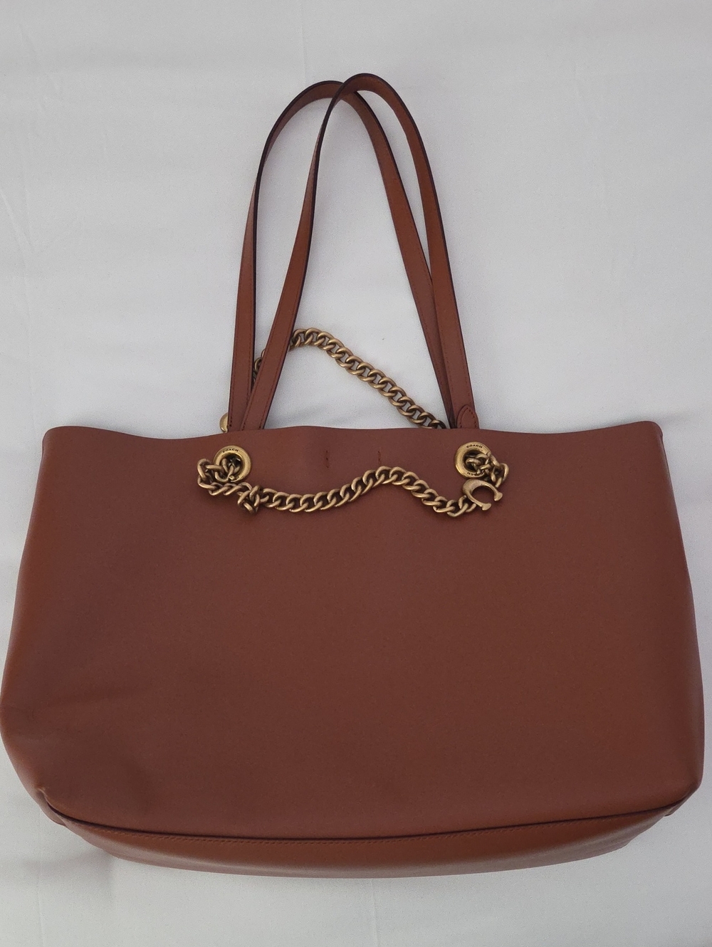 Coach Brown Tote with Gold Chain Accent